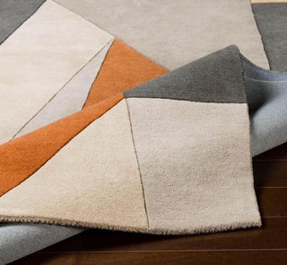 Grey - Orange Geometric Pattern Hand Tufted Carpet