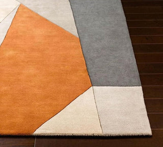 Grey - Orange Geometric Pattern Hand Tufted Carpet